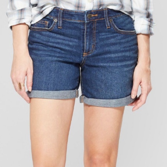 Universal Thread Pants - Universal Thread Dark Wash Mid Rise Boyfriend Rolled Hem Denim Jean Shorts